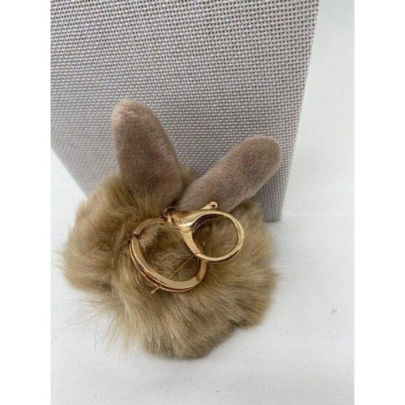 Tortilla Brown Bunny Ears Fur Ball Keychain Charm With Plush Key Holder - Picture 4 of 6
